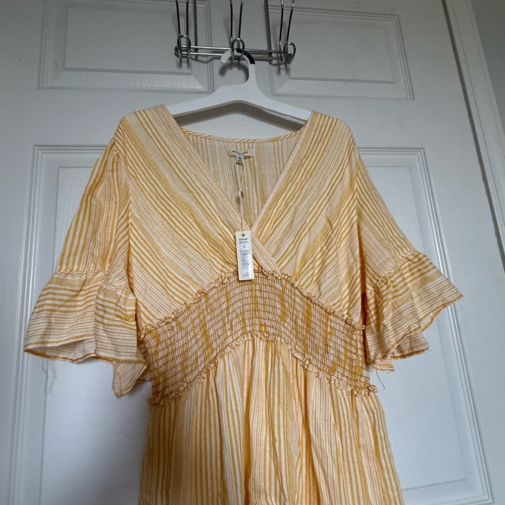 Max Studio Yellow and White Striped V-Neck Dress